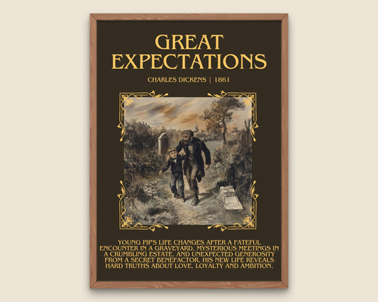 Great Expectations by Charles Dickens Descriptive, High Quality Poster Print. Free Delivery Wall Art. Author and Blurb Book/Novel Artwork