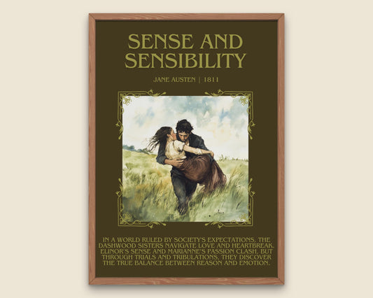 Sense and Sensibility by Jane Austen Descriptive, High Quality Poster Print. Free Delivery Wall Art. Author and Blurb Book/Novel Artwork