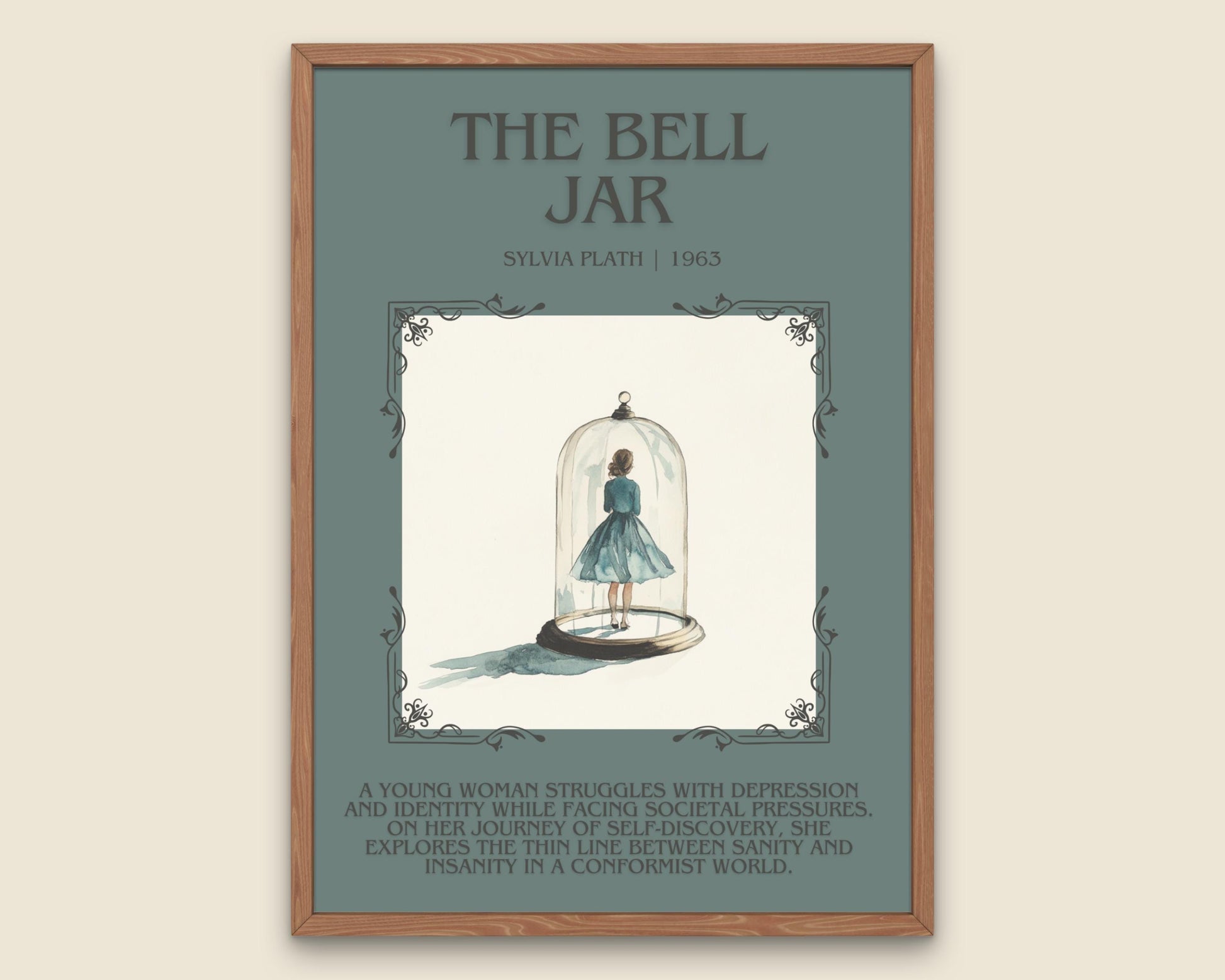 The Bell Jar by Sylvia Plath Descriptive, High Quality Poster Print. Fast, Free Delivery Wall Art. Author and Blurb Book/Novel Artwork