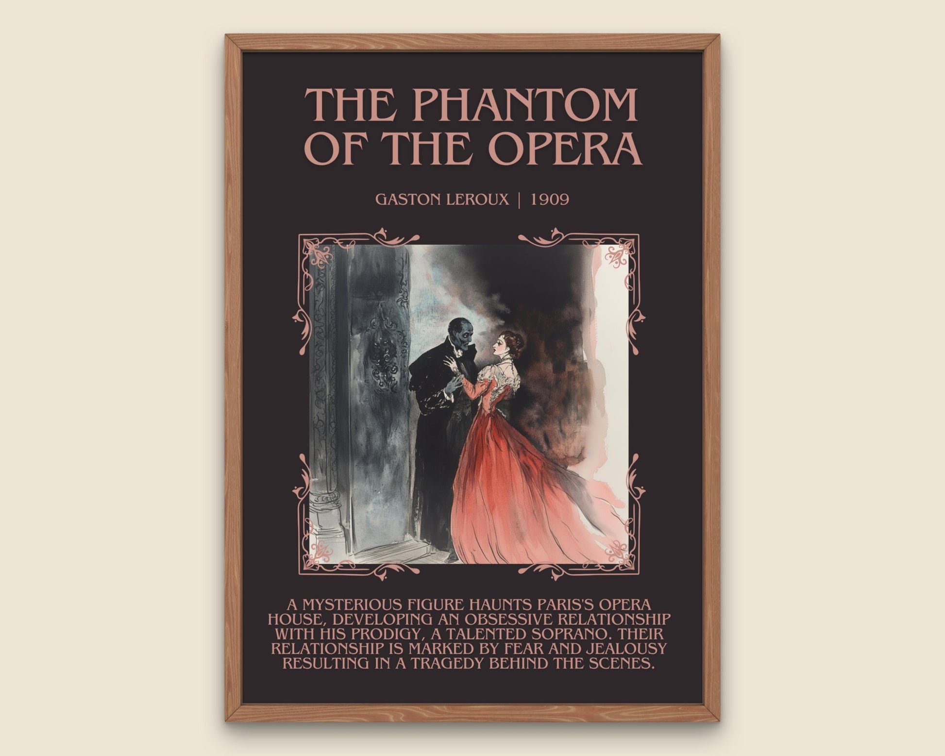 The Phantom of The Opera by Gaston Leroux Descriptive, High Quality Poster Print.Free Delivery Wall Art. Author and Blurb Book/Novel Artwork