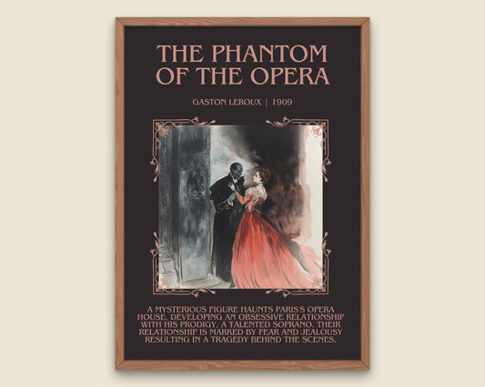 The Phantom of The Opera by Gaston Leroux Descriptive, High Quality Poster Print.Free Delivery Wall Art. Author and Blurb Book/Novel Artwork