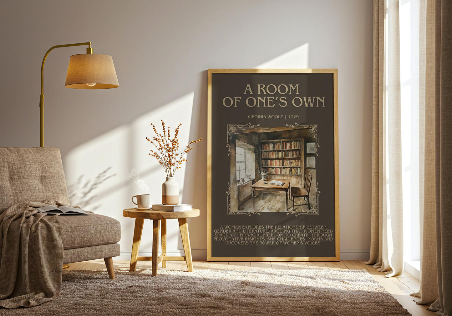 A Room Of One's Own by Virginia Woolf Descriptive, High Quality Poster Print. Free Delivery Wall Art. Author and Blurb Book/Novel Artwork