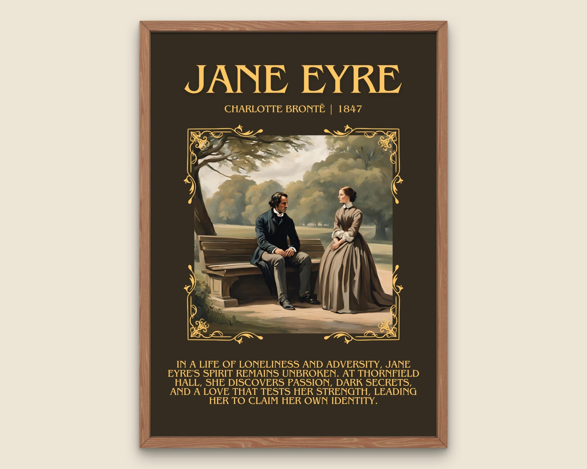 Jane Eyre by Charlotte Bronte Descriptive, High Quality Poster Print. Free Delivery Wall Art. Author and Blurb Book Artwork