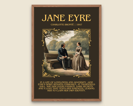 Jane Eyre by Charlotte Bronte Descriptive, High Quality Poster Print. Free Delivery Wall Art. Author and Blurb Book Artwork