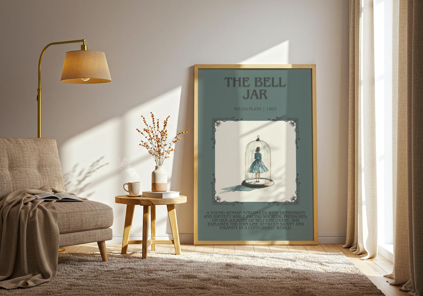 The Bell Jar by Sylvia Plath Descriptive, High Quality Poster Print. Fast, Free Delivery Wall Art. Author and Blurb Book/Novel Artwork