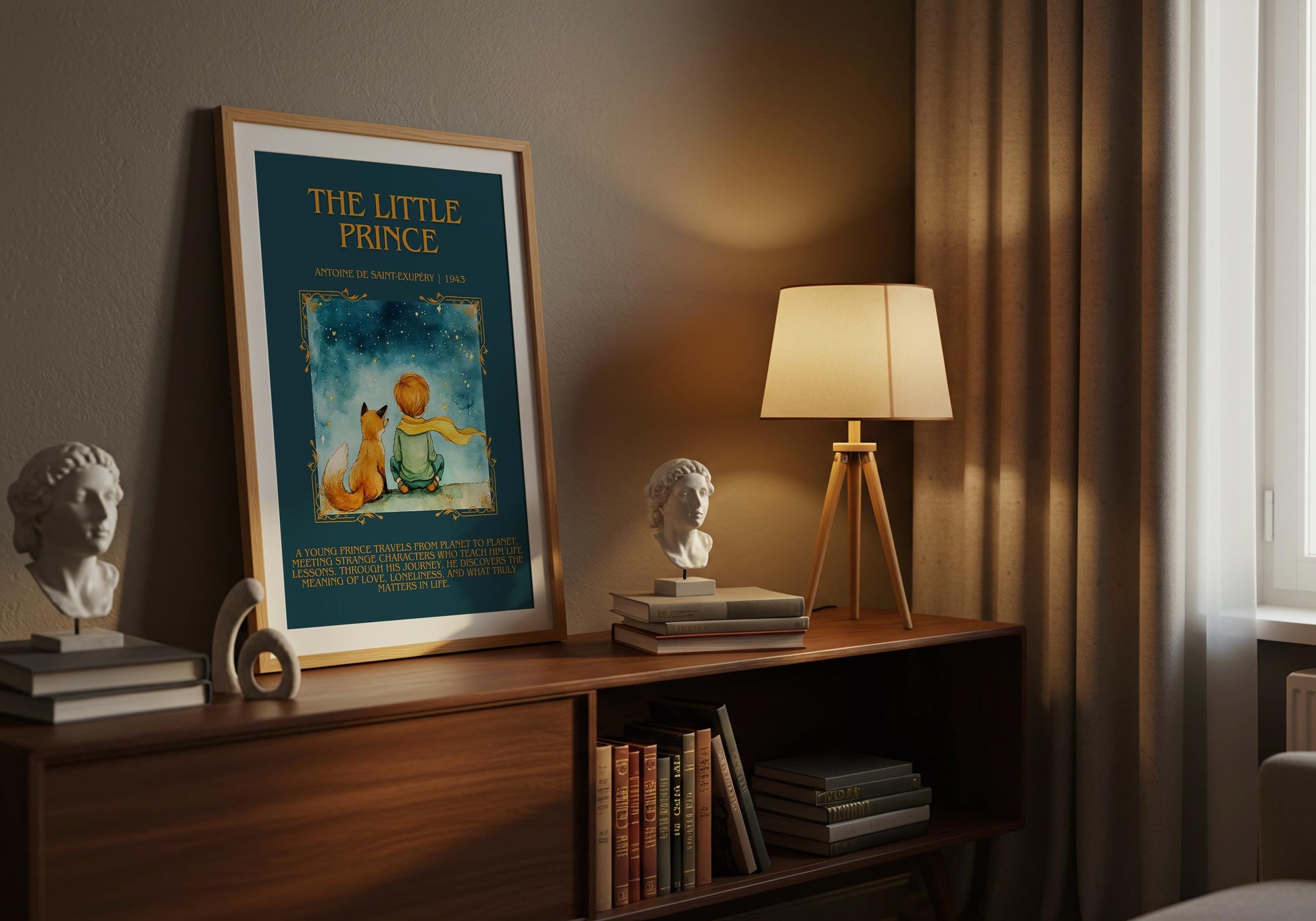 The Little Prince by Antoine de Saint-Exupéry Descriptive, High Quality Poster. Fast, Free Delivery Wall Art. Author and Blurb Book Artwork