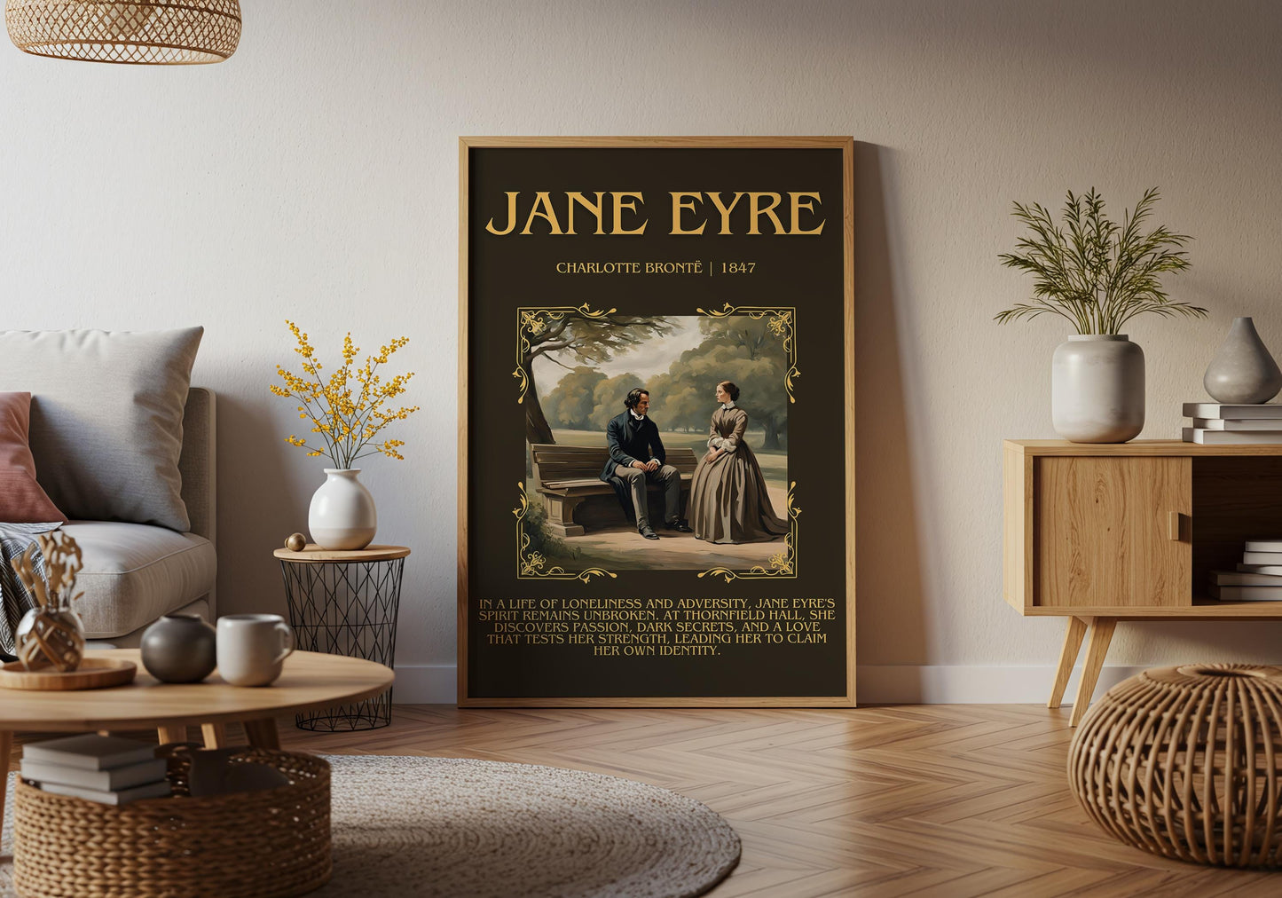 Jane Eyre by Charlotte Bronte Descriptive, High Quality Poster Print. Free Delivery Wall Art. Author and Blurb Book Artwork
