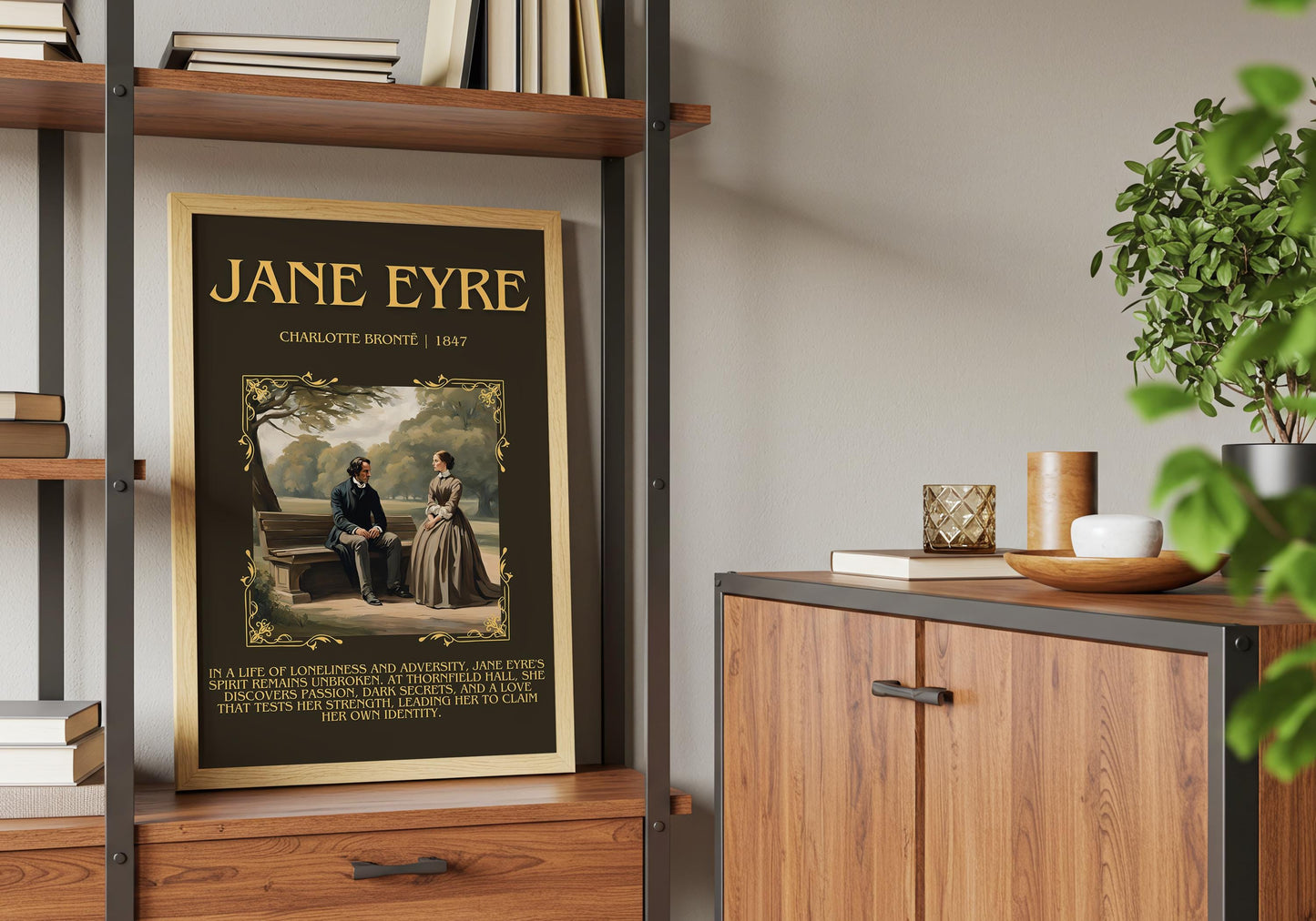 Jane Eyre by Charlotte Bronte Descriptive, High Quality Poster Print. Free Delivery Wall Art. Author and Blurb Book Artwork
