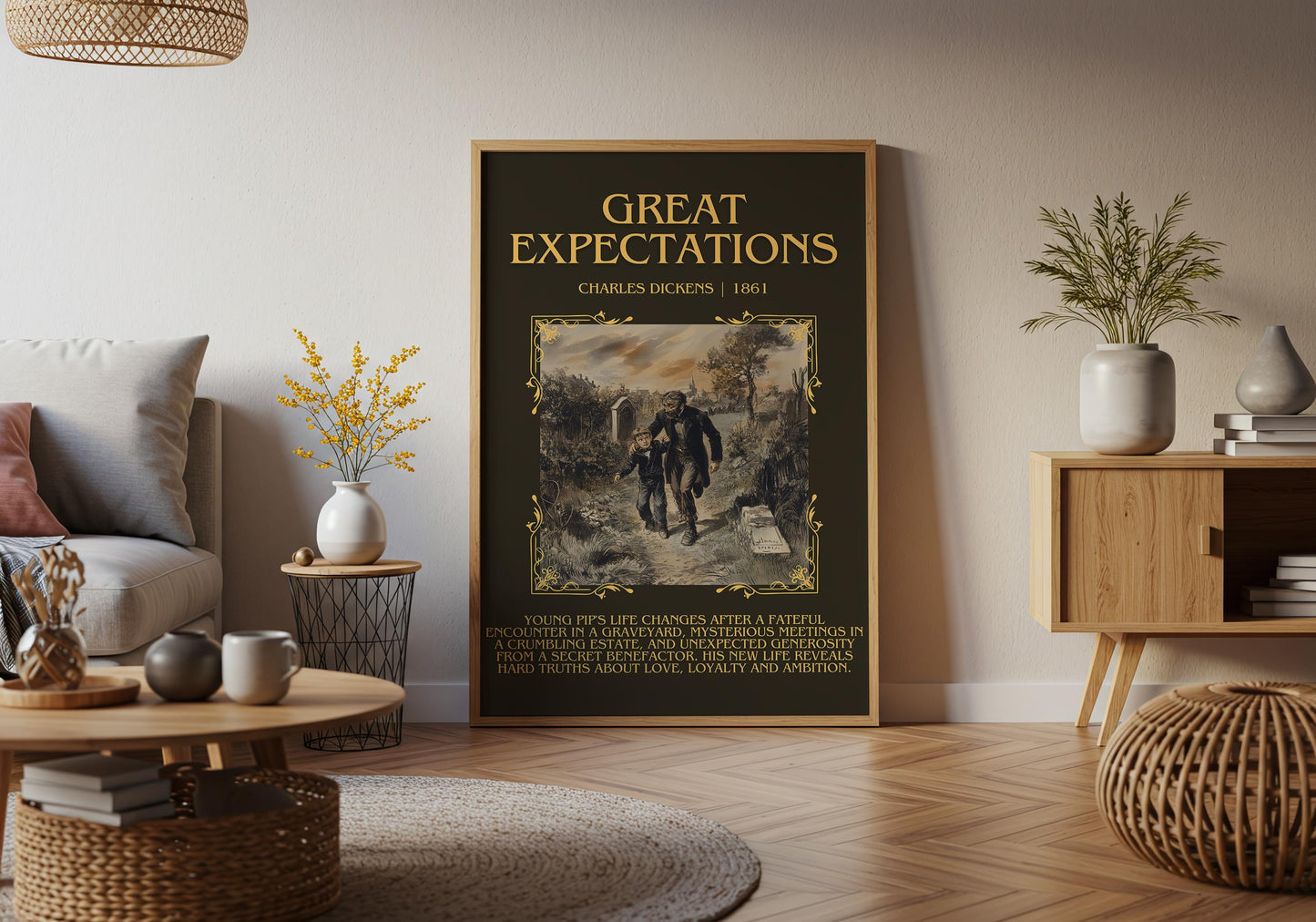 Great Expectations by Charles Dickens Descriptive, High Quality Poster Print. Free Delivery Wall Art. Author and Blurb Book/Novel Artwork