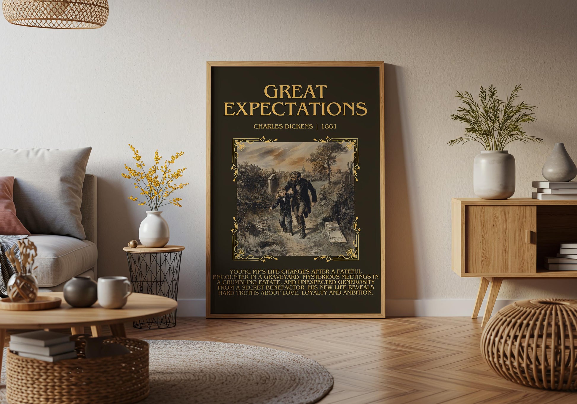 Great Expectations by Charles Dickens Descriptive, High Quality Poster Print. Free Delivery Wall Art. Author and Blurb Book/Novel Artwork