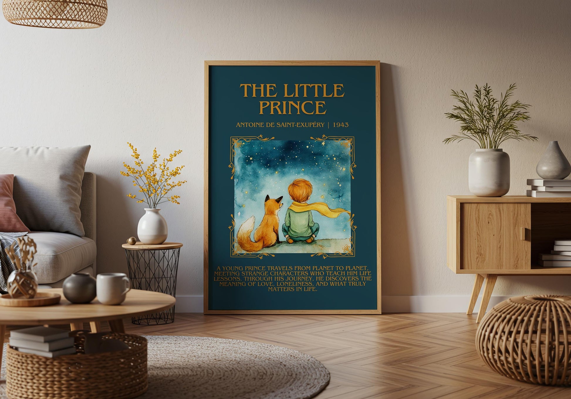The Little Prince by Antoine de Saint-Exupéry Descriptive, High Quality Poster. Fast, Free Delivery Wall Art. Author and Blurb Book Artwork