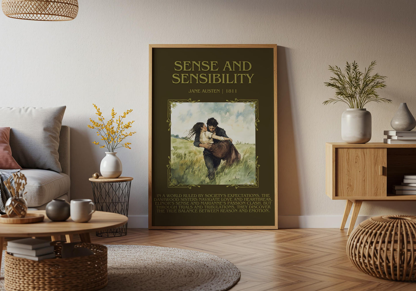 Sense and Sensibility by Jane Austen Descriptive, High Quality Poster Print. Free Delivery Wall Art. Author and Blurb Book/Novel Artwork