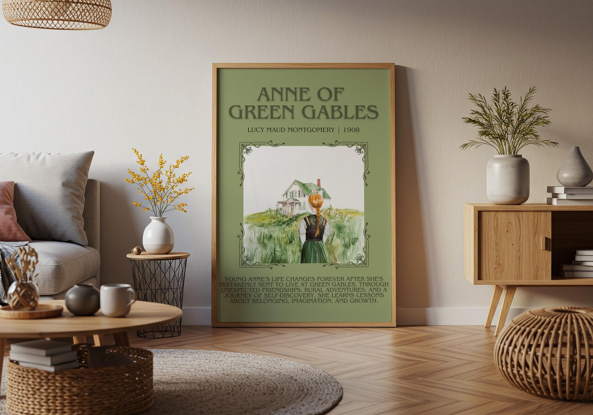 Anne Of Green Gables by Lucy Maud Montgomery Descriptive, High Quality Poster Print. Free Delivery Wall Art. Author and Blurb Book Artwork