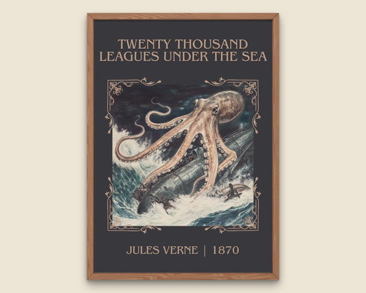 Twenty Thousand Leagues Under The Sea by Jules Verne High Quality Poster Print. Free Delivery Wall Art. Author and Blurb Book/Novel Artwork