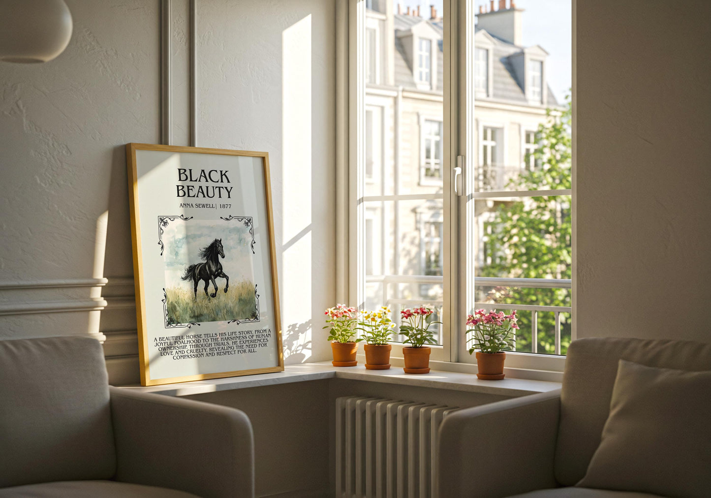 Black Beauty by Anna Sewell Descriptive, High Quality Poster. Fast, Free Delivery Wall Art. Author and Blurb Book Artwork. Summary Book Art