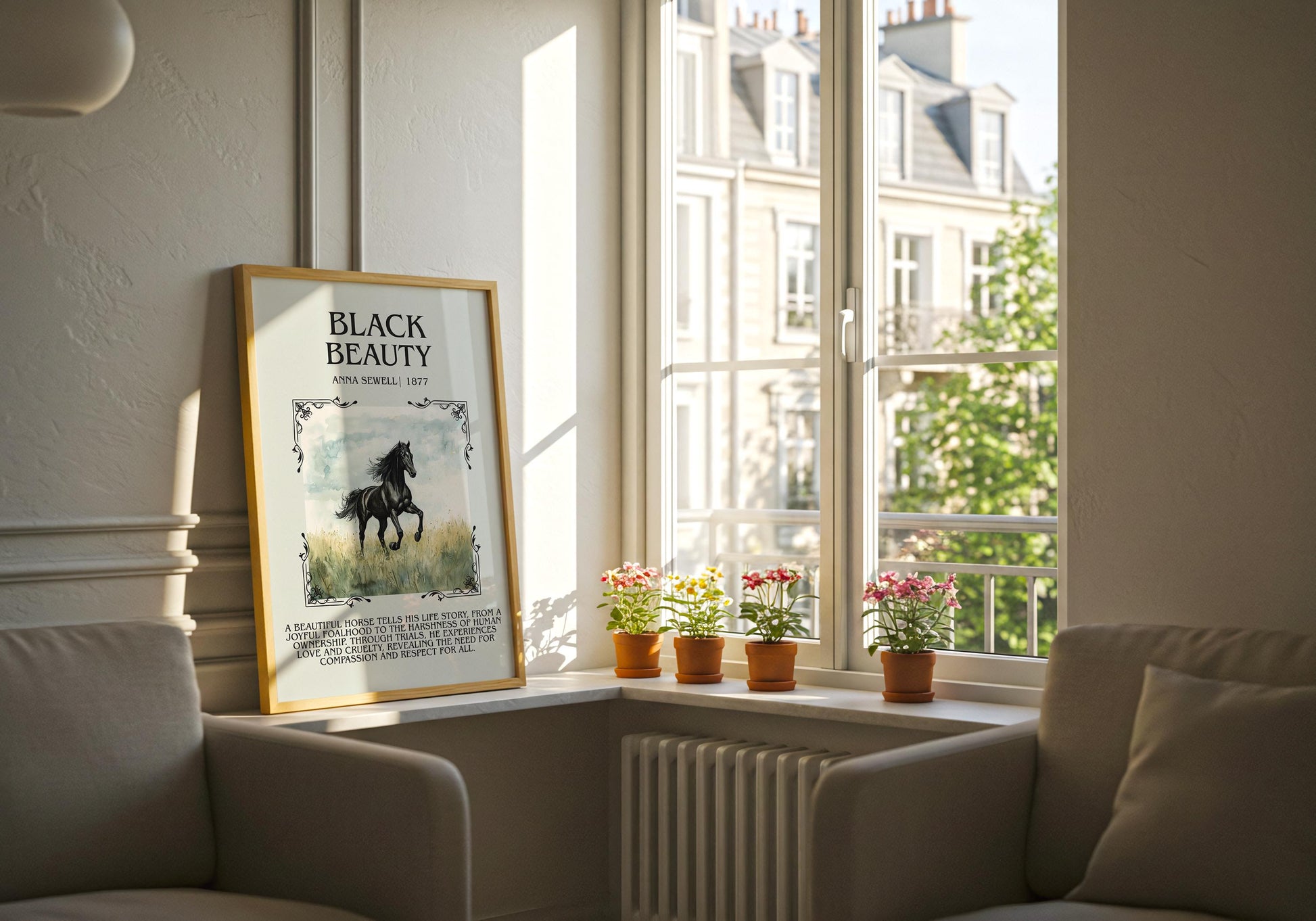 Black Beauty by Anna Sewell Descriptive, High Quality Poster. Fast, Free Delivery Wall Art. Author and Blurb Book Artwork. Summary Book Art