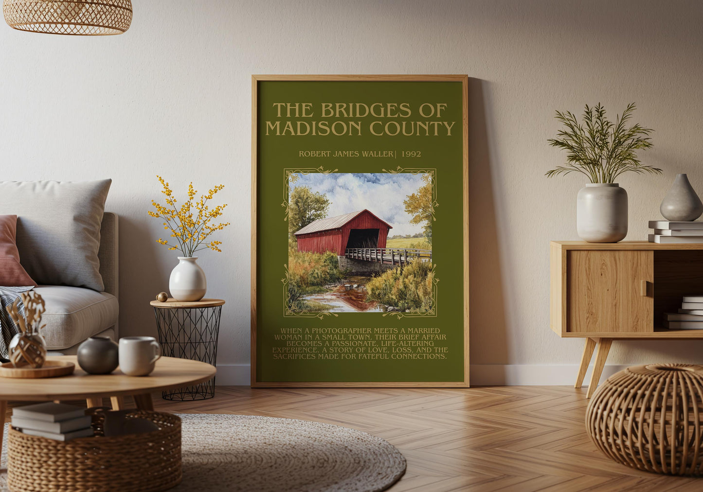 The Bridges Of Madison County by Robert James Waller Descriptive,High Quality Poster. Free Delivery Wall Art. Author and Blurb Book Artwork