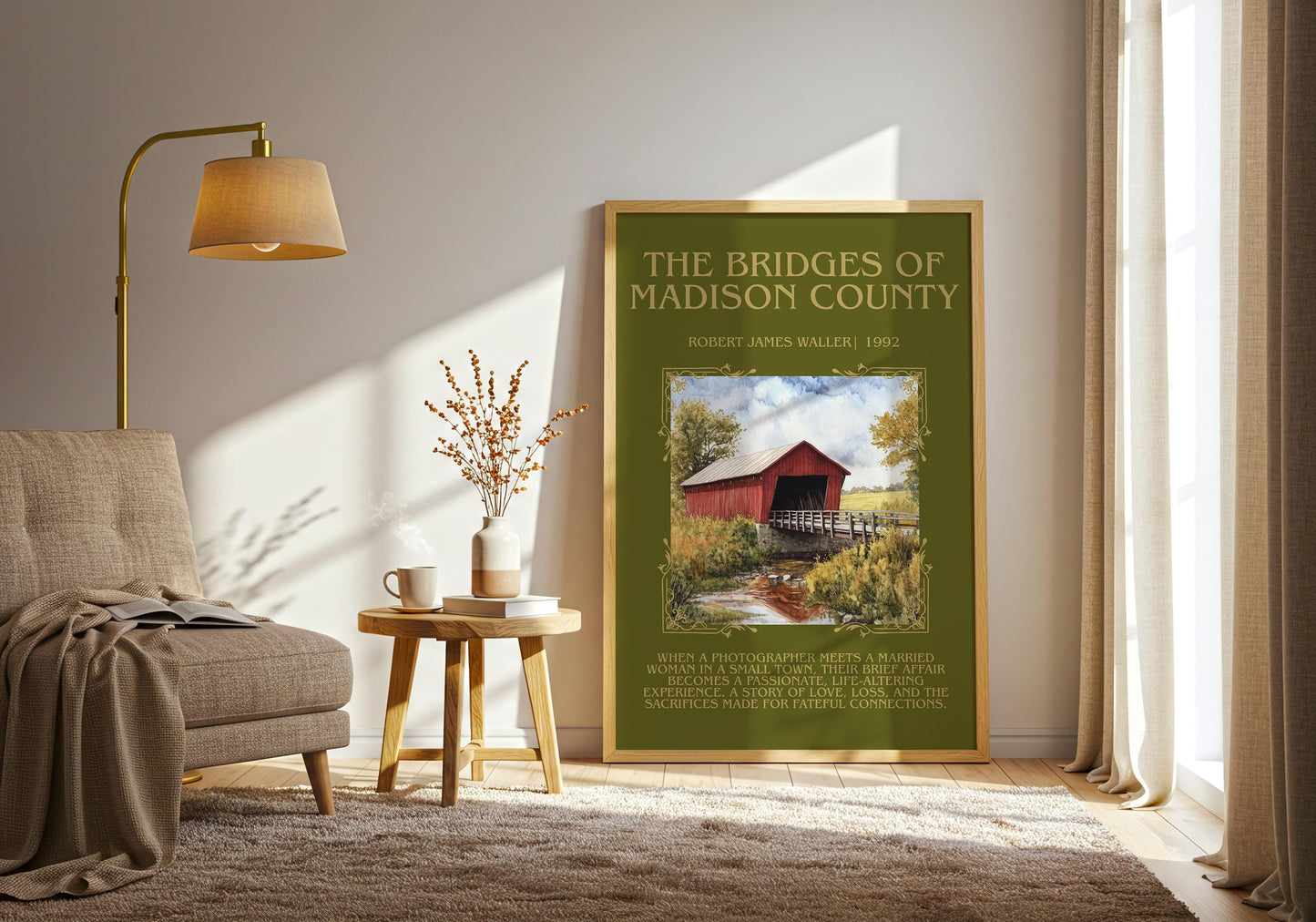 The Bridges Of Madison County by Robert James Waller Descriptive,High Quality Poster. Free Delivery Wall Art. Author and Blurb Book Artwork