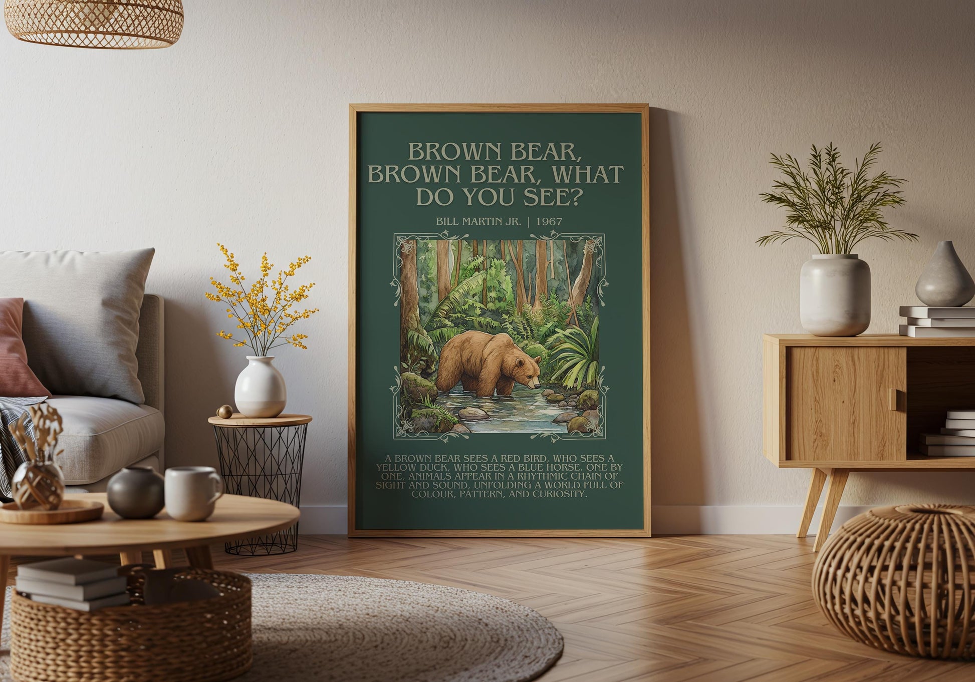 Brown Bear, Brown Bear, What Do You See? By Bill Martin Jr Descriptive, High Quality Poster. Author and Blurb Book Wall Art. Free Delivery