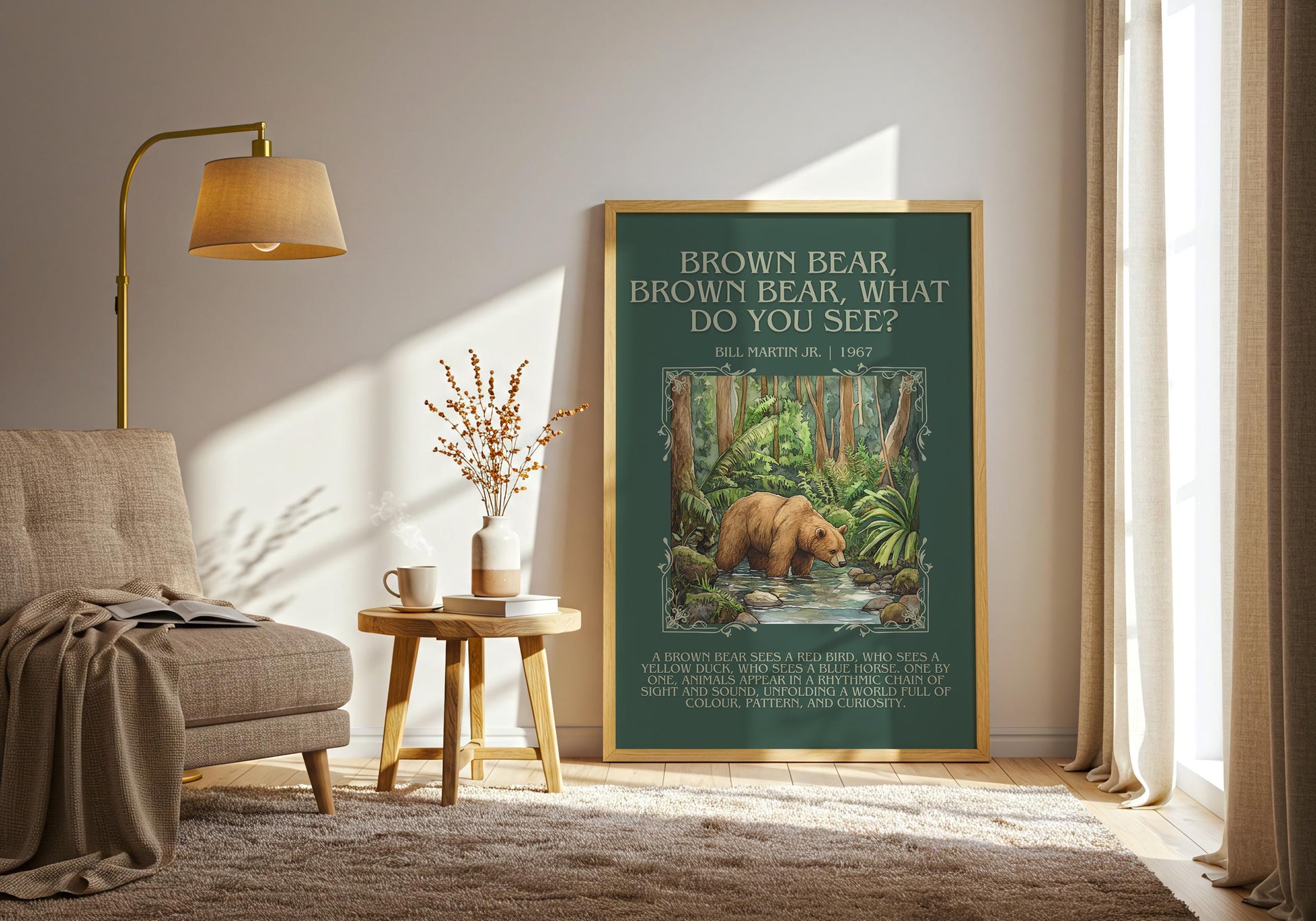 Brown Bear, Brown Bear, What Do You See? By Bill Martin Jr Descriptive, High Quality Poster. Author and Blurb Book Wall Art. Free Delivery