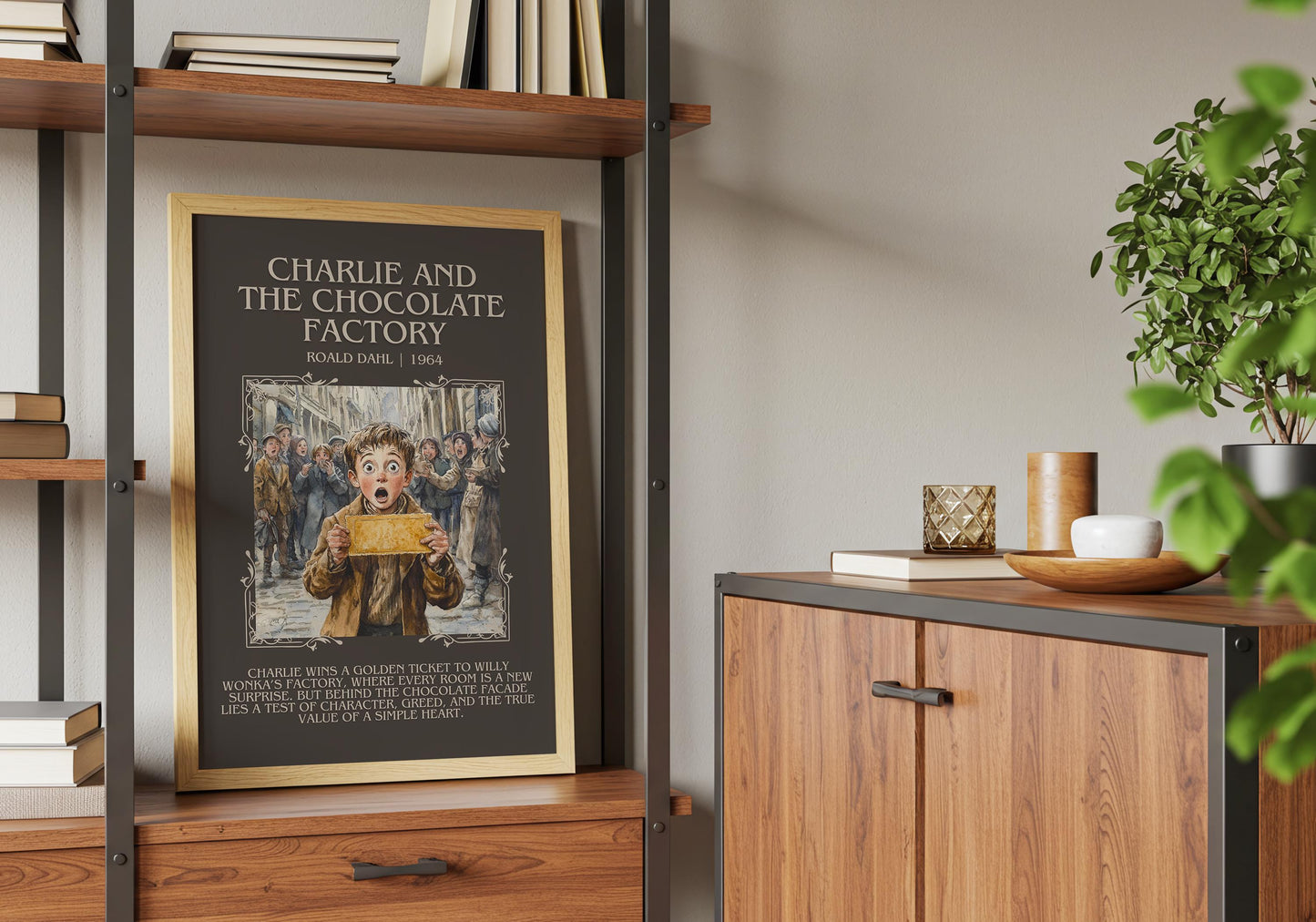 Charlie And The Chocolate Factory by Roald Dahl Descriptive,High Quality Poster. Free Delivery Wall Art. Author and Blurb Book Artwork