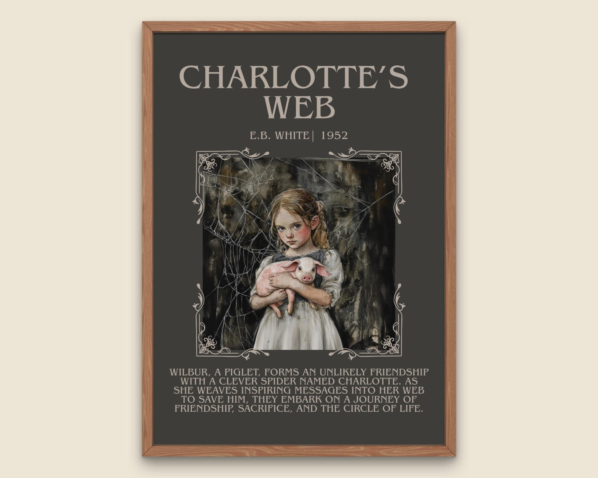 Charlotte's Web by E.B. White Descriptive,High Quality Poster.Fast, Free Delivery Wall Art. Author and Blurb Book Artwork. Description Gift