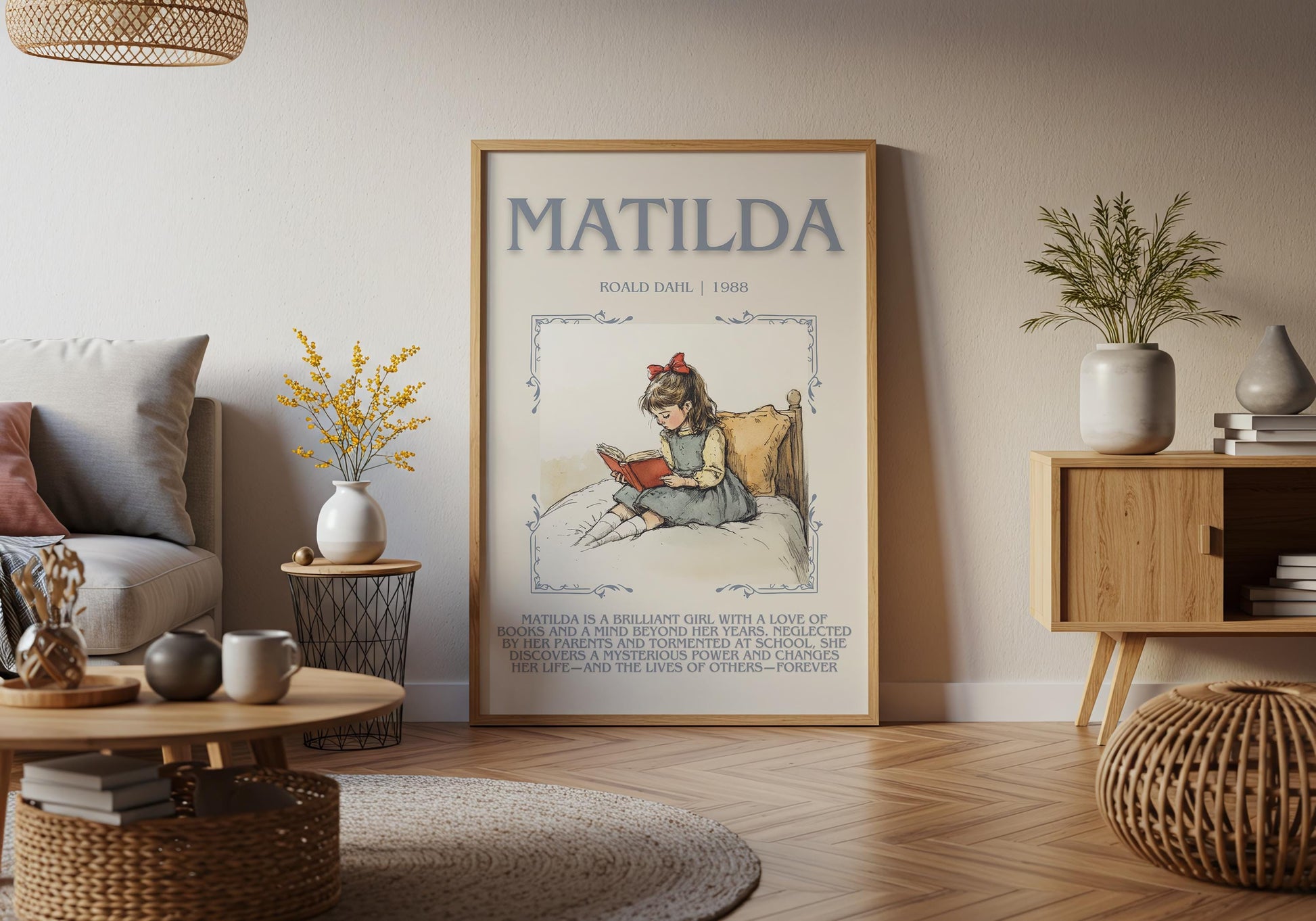 Matilda by Roald Dahl Descriptive, High Quality Poster. Fast, Free Delivery Wall Art. Author and Blurb Book Artwork. Book Lover Gift
