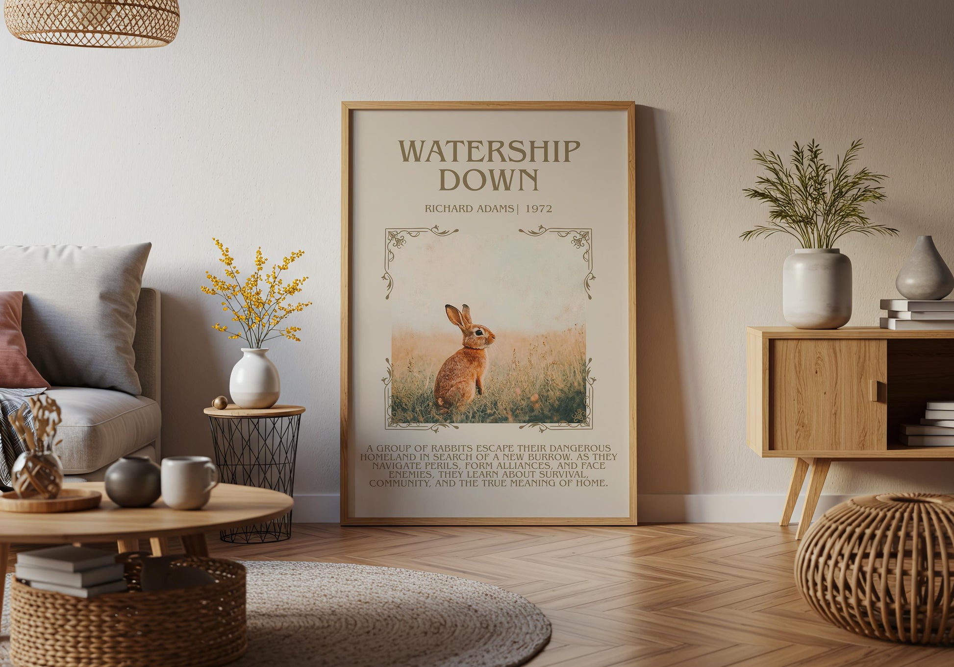 Watership Down by Richard Adams Descriptive,High Quality Poster. Free Delivery Wall Art. Author and Blurb Book Artwork. Book Lover Gift
