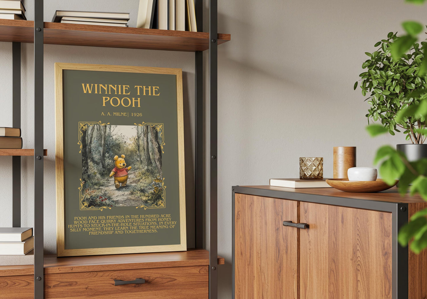 Winnie The Pooh by A.A. Milne Descriptive,High Quality Poster. Free Delivery Wall Art. Author and Blurb Book Artwork. Book Lover Gift