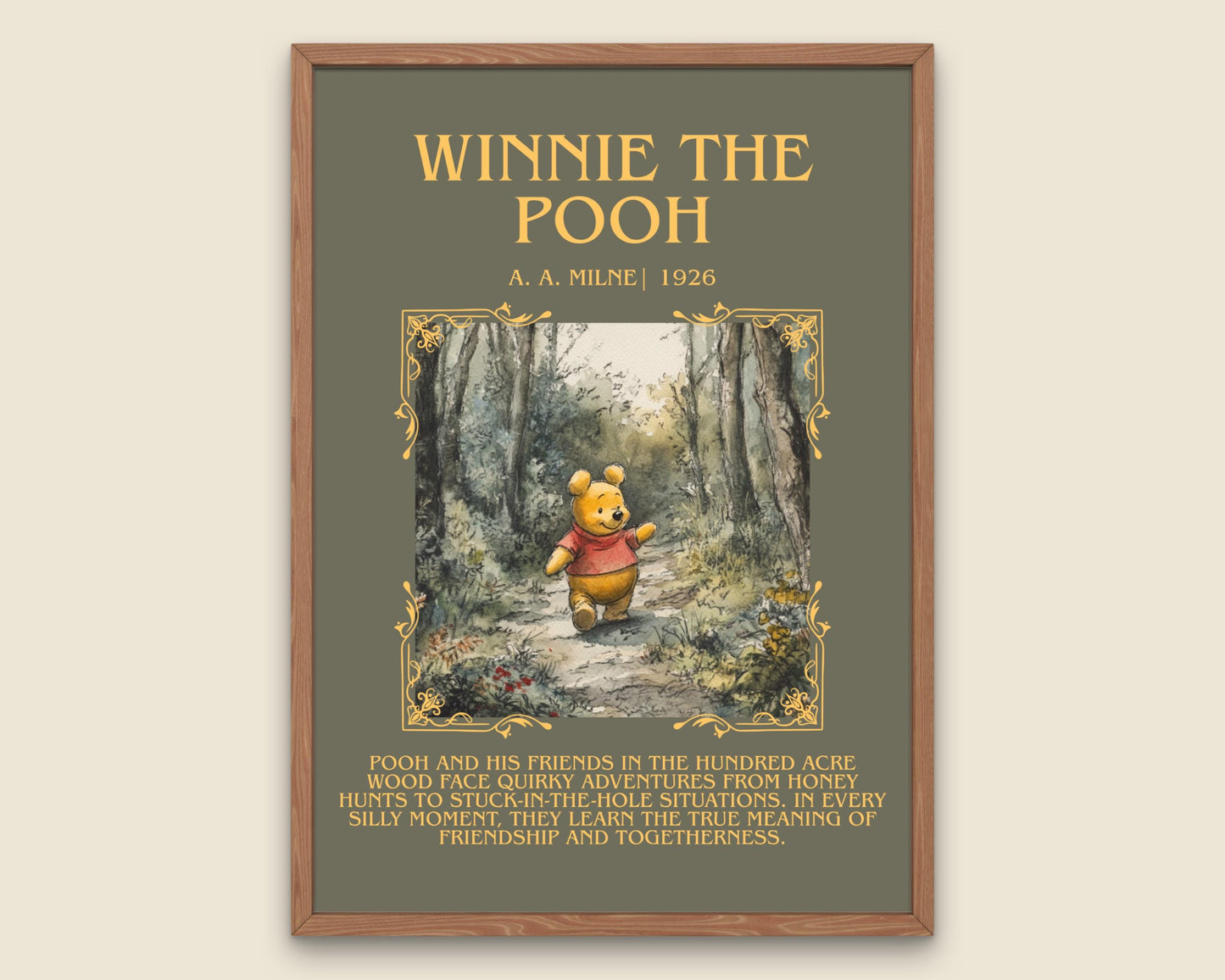 Winnie The Pooh by A.A. Milne Descriptive,High Quality Poster. Free Delivery Wall Art. Author and Blurb Book Artwork. Book Lover Gift
