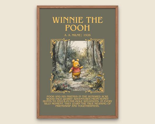 Winnie The Pooh by A.A. Milne Descriptive,High Quality Poster. Free Delivery Wall Art. Author and Blurb Book Artwork. Book Lover Gift