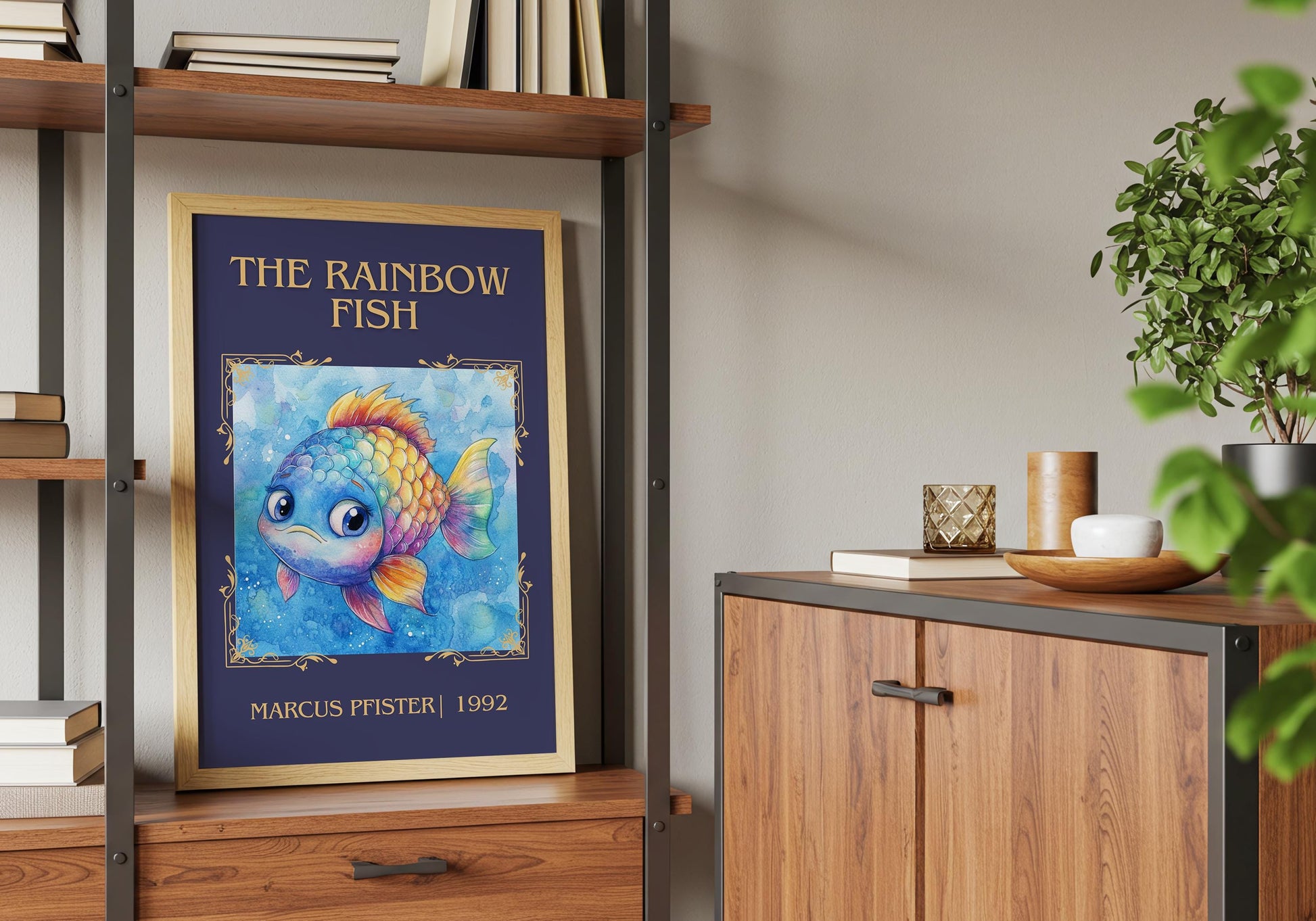 The Rainbow Fish by Marcus Pfister High Quality Poster Print. Free Delivery Wall Art. Author and Blurb Book / Novel Minimalist Art.Kids Gift