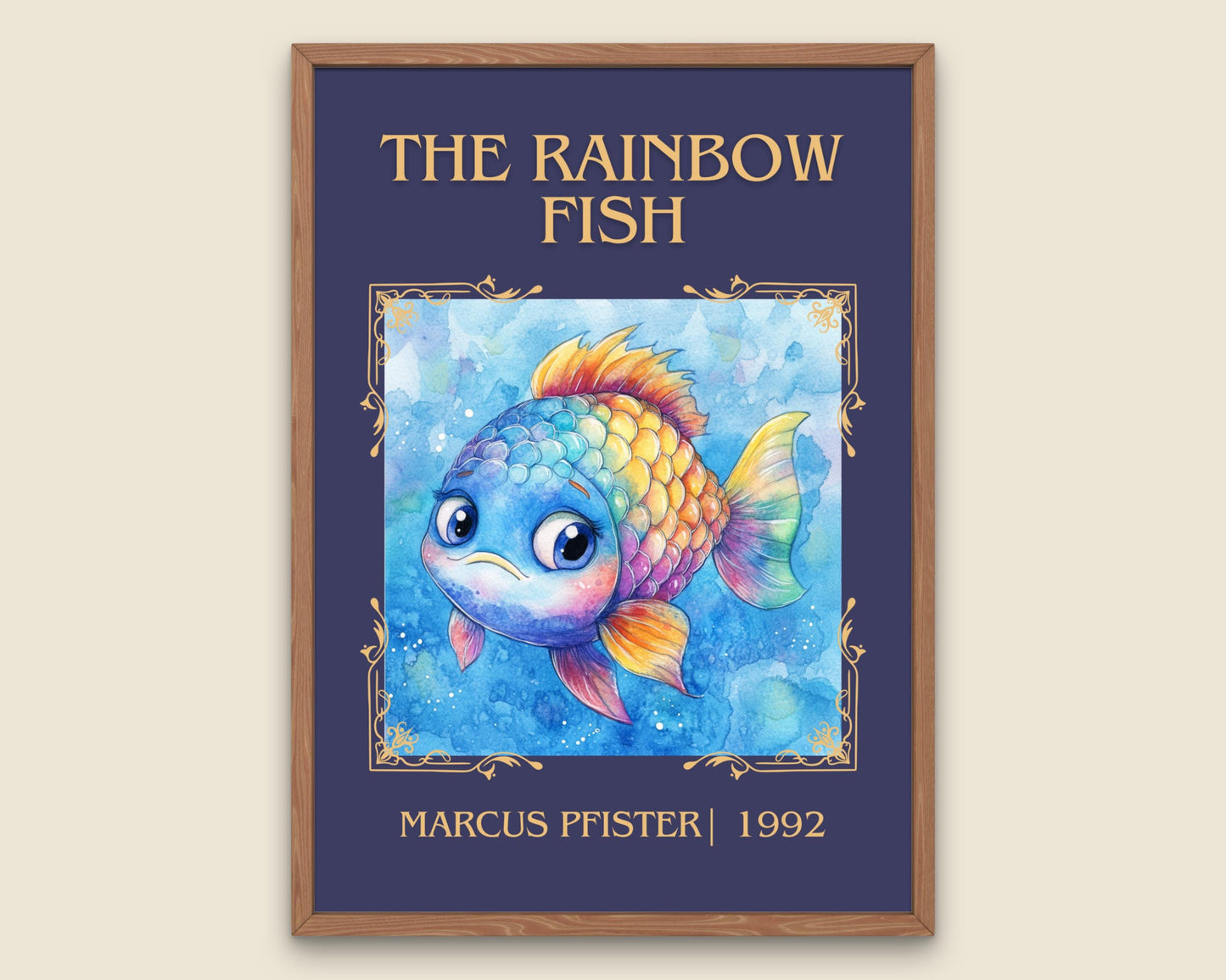 The Rainbow Fish by Marcus Pfister High Quality Poster Print. Free Delivery Wall Art. Author and Blurb Book / Novel Minimalist Art.Kids Gift