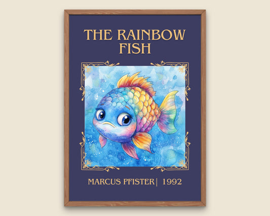 The Rainbow Fish by Marcus Pfister High Quality Poster Print. Free Delivery Wall Art. Author and Blurb Book / Novel Minimalist Art.Kids Gift
