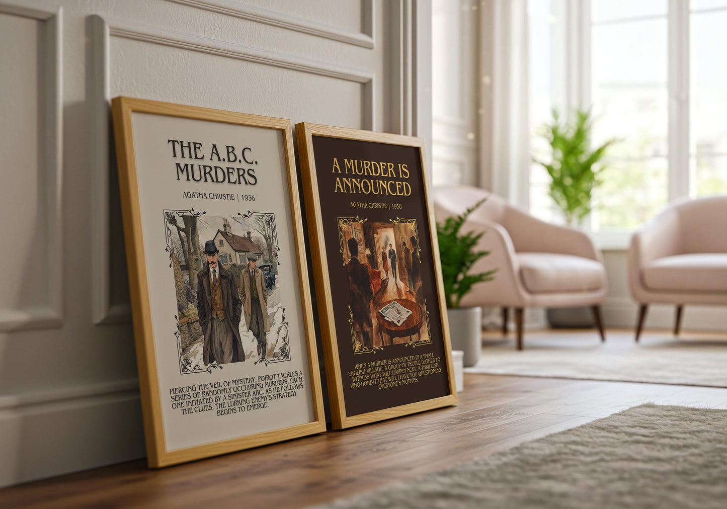 A Murder Is Announced by Agatha Christie Descriptive, High Quality Poster Print. Free Delivery Wall Art. Author and Blurb Book Artwork