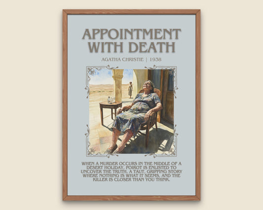 Appointment With Death by Agatha Christie Descriptive, High Quality Poster Print. Free Delivery Wall Art. Author and Blurb Book Artwork