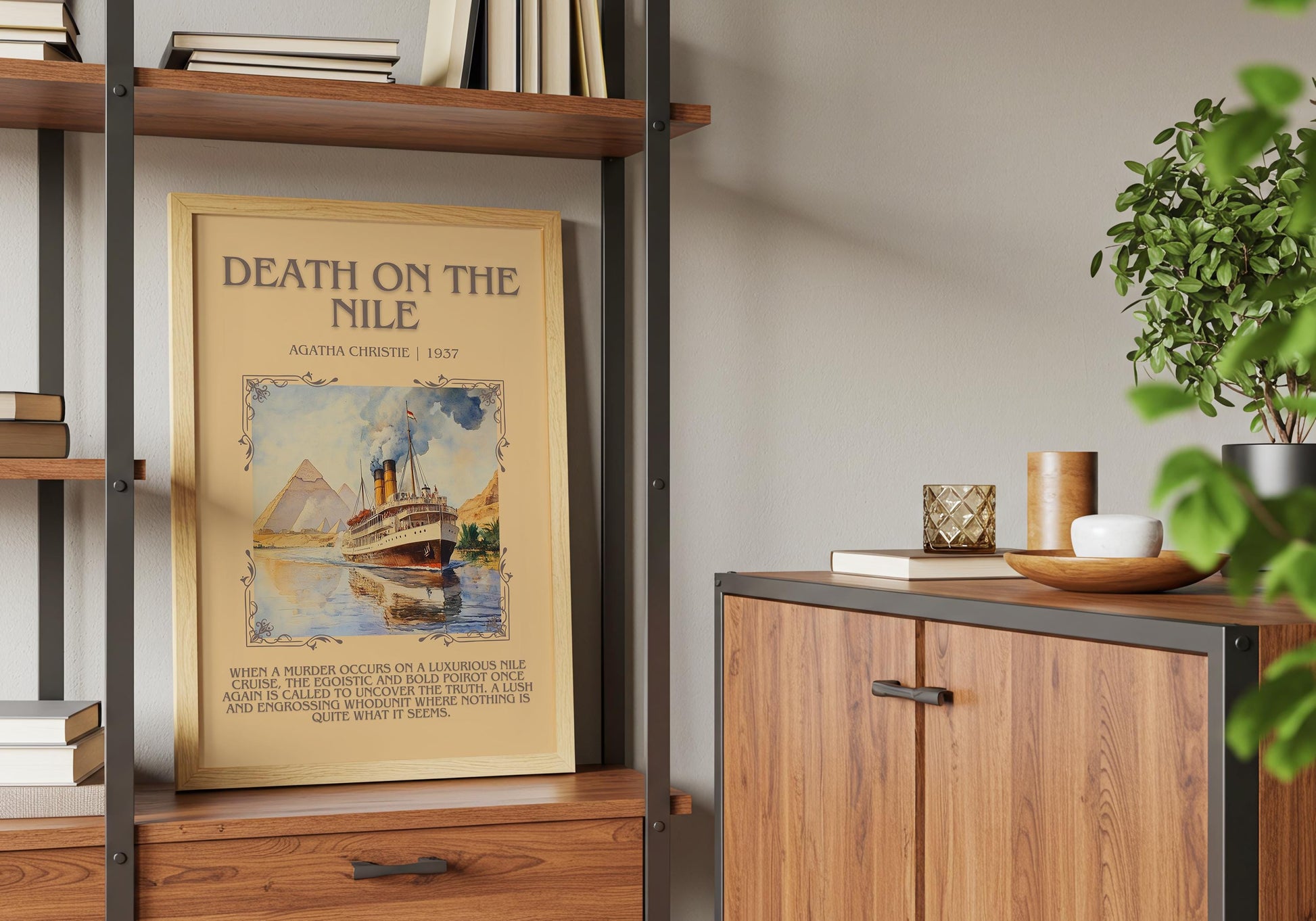 Death On The Nile by Agatha Christie Descriptive, High Quality Poster Print. Free Delivery Wall Art. Author and Blurb Book Artwork