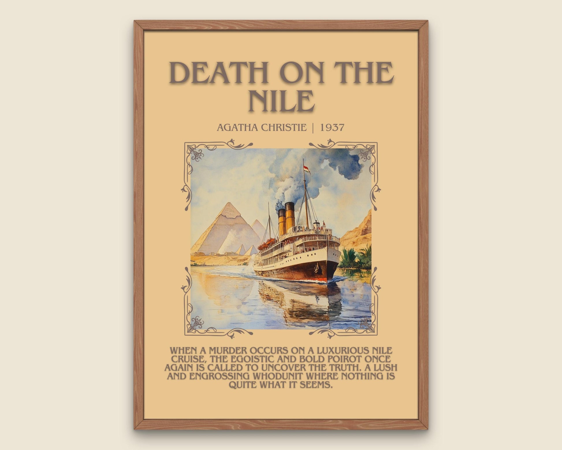 Death On The Nile by Agatha Christie Descriptive, High Quality Poster Print. Free Delivery Wall Art. Author and Blurb Book Artwork