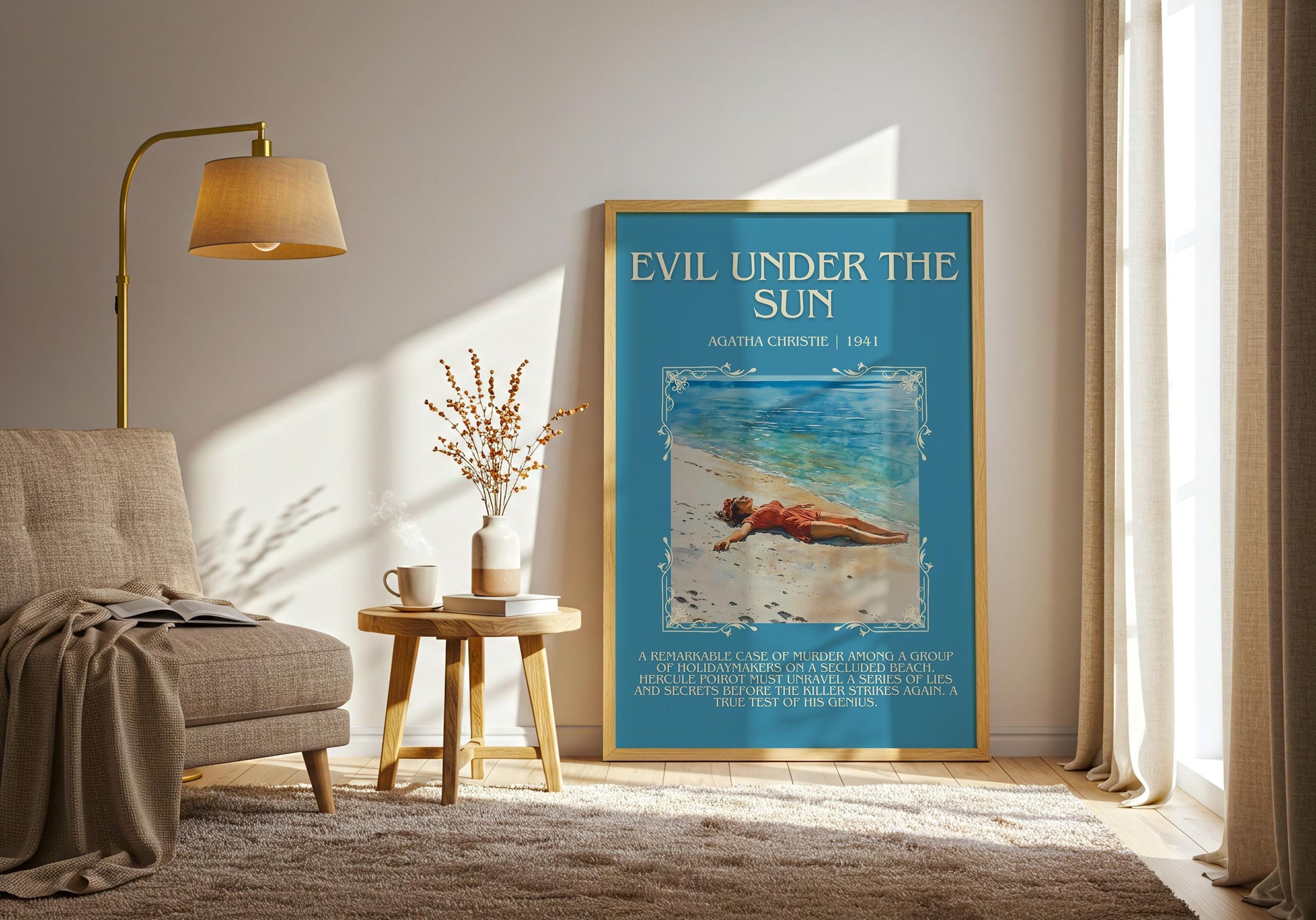 Evil Under The Sun by Agatha Christie Descriptive, High Quality Poster Print. Free Delivery Wall Art. Author and Blurb Book Artwork