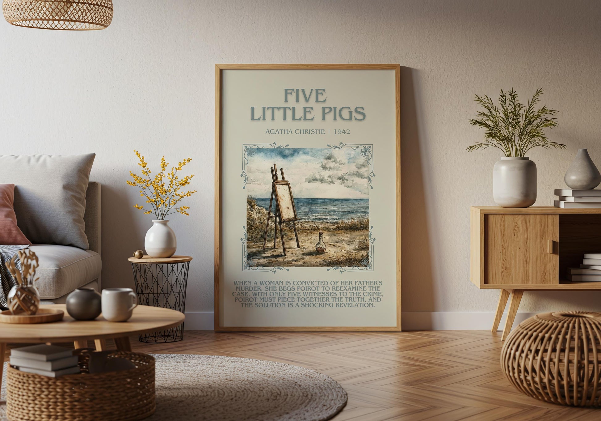 Five Little Pigs by Agatha Christie Descriptive, High Quality Poster Print. Free Delivery Wall Art. Author and Blurb Book Artwork