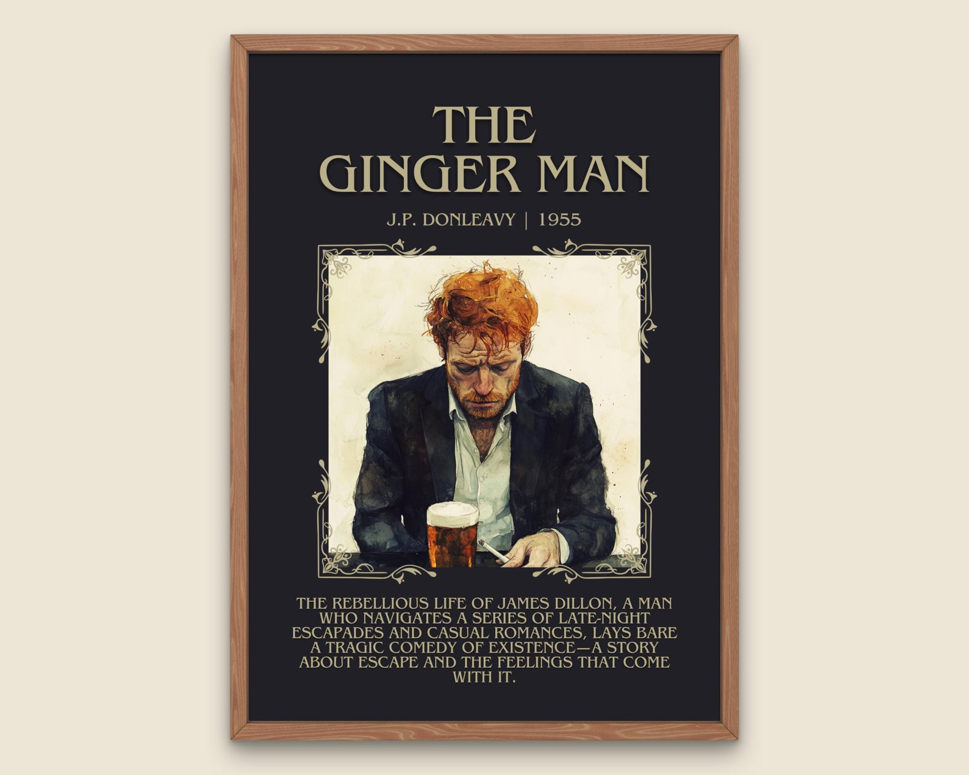 The Ginger Man by J.P. Donleavy Descriptive, High Quality Poster Print. Free Delivery Wall Art.Author and Blurb Book Artwork