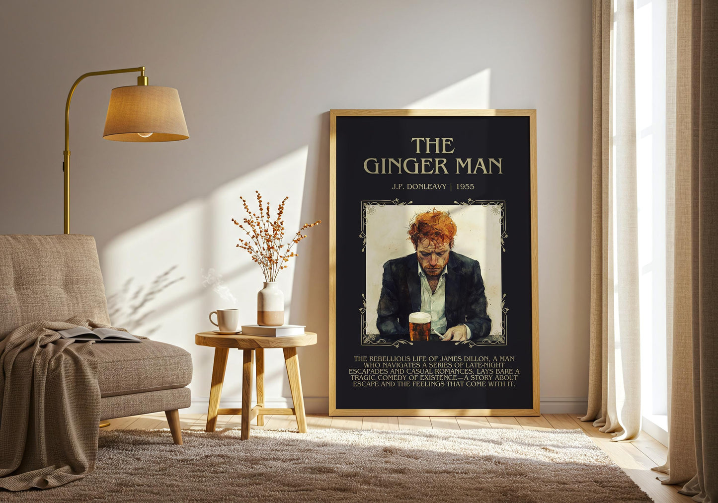 The Ginger Man by J.P. Donleavy Descriptive, High Quality Poster Print. Free Delivery Wall Art.Author and Blurb Book Artwork