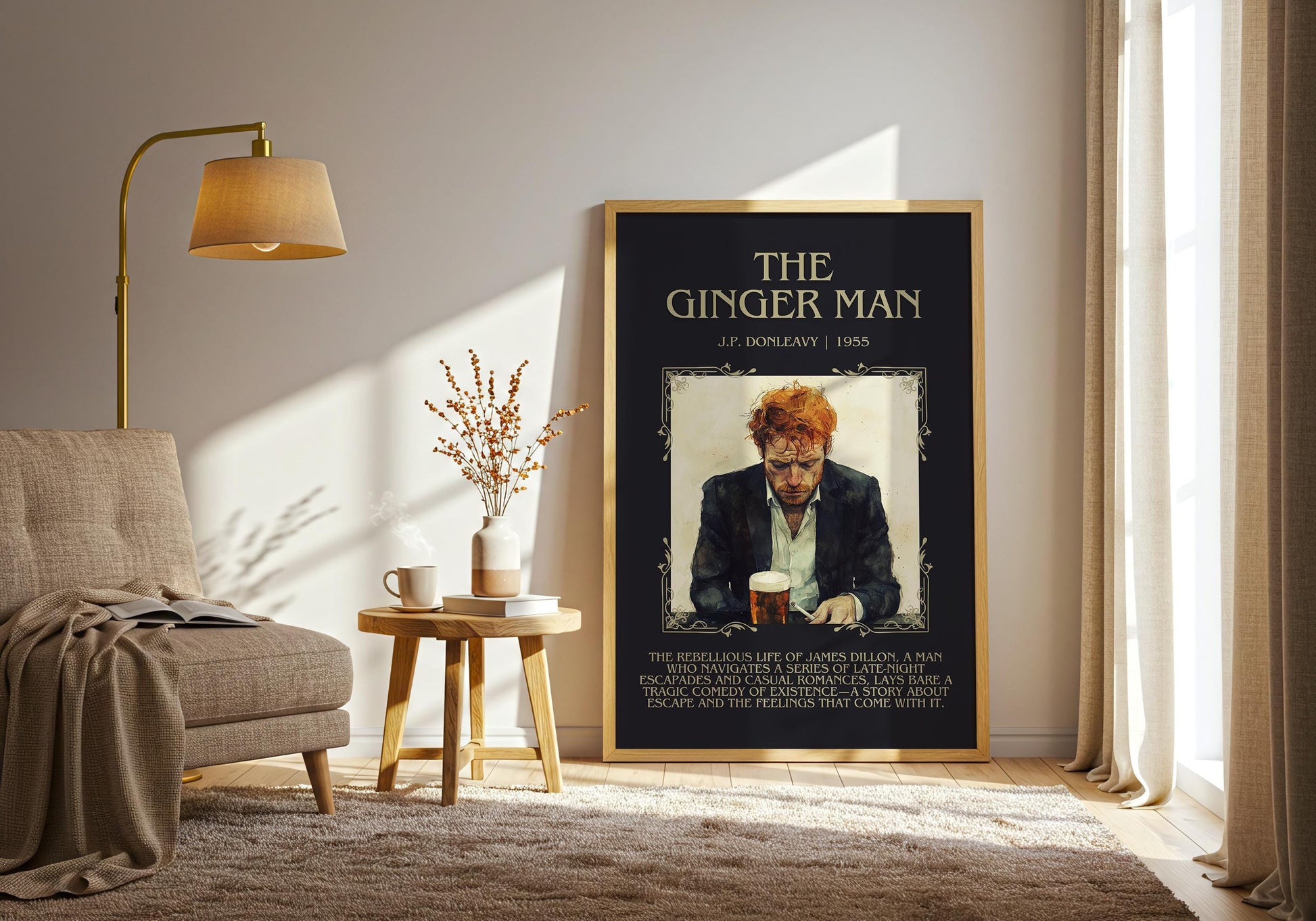 The Ginger Man by J.P. Donleavy Descriptive, High Quality Poster Print. Free Delivery Wall Art.Author and Blurb Book Artwork