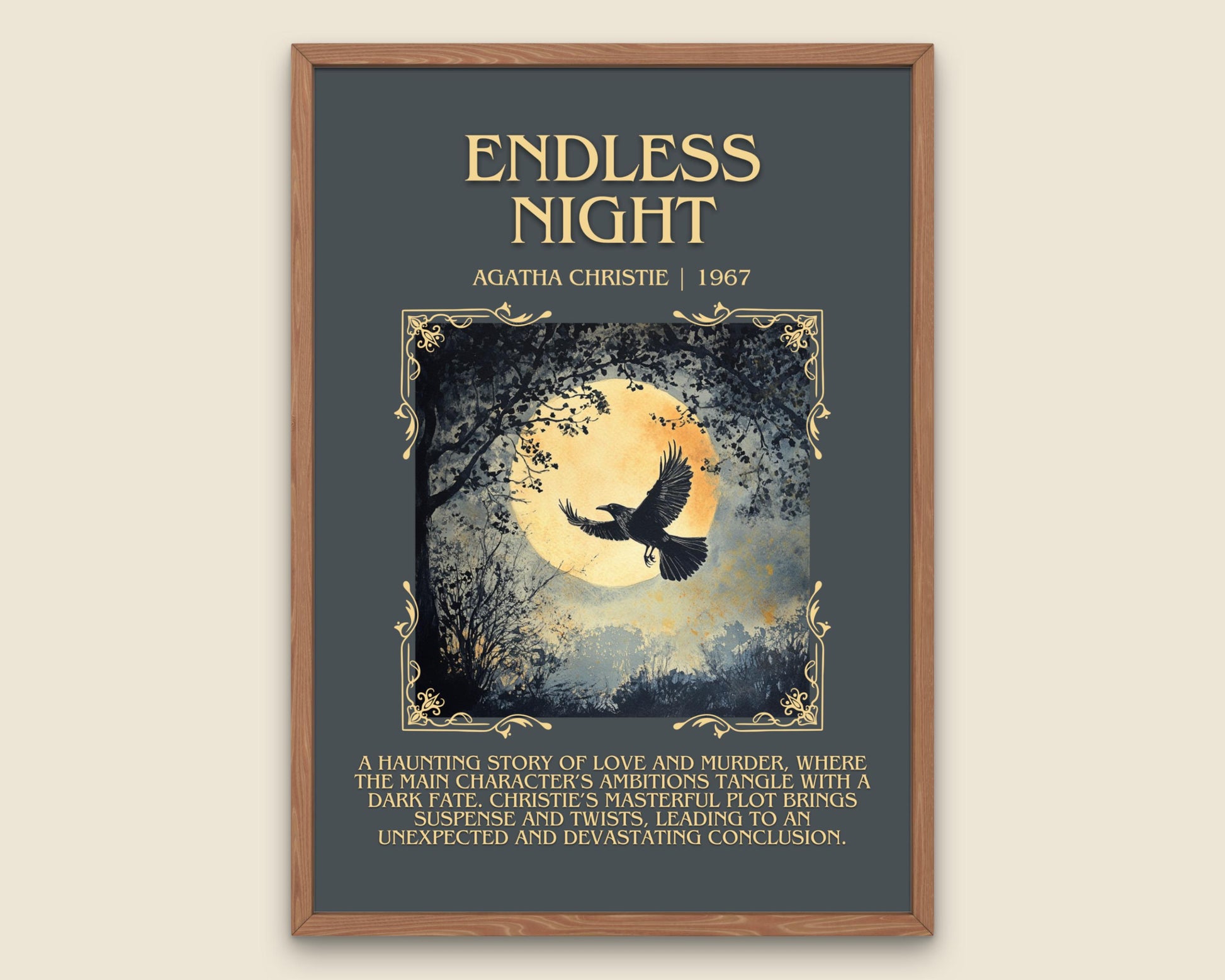 Endless Night by Agatha Christie Descriptive, High Quality Poster Print. Free Delivery Wall Art.Author and Blurb Book Artwork