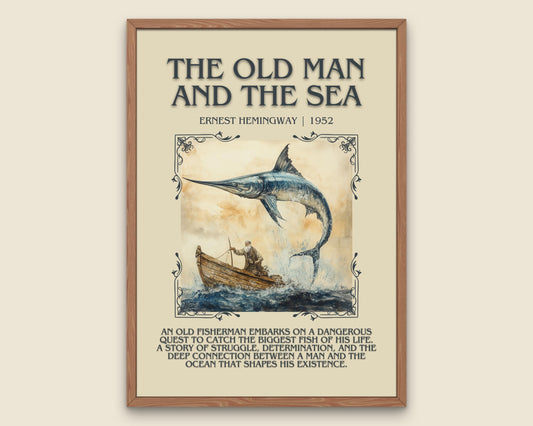 The Old Man And The Sea by Ernest Hemingway Descriptive, High Quality Poster Print. Free Delivery Wall Art.Author and Blurb Book Artwork