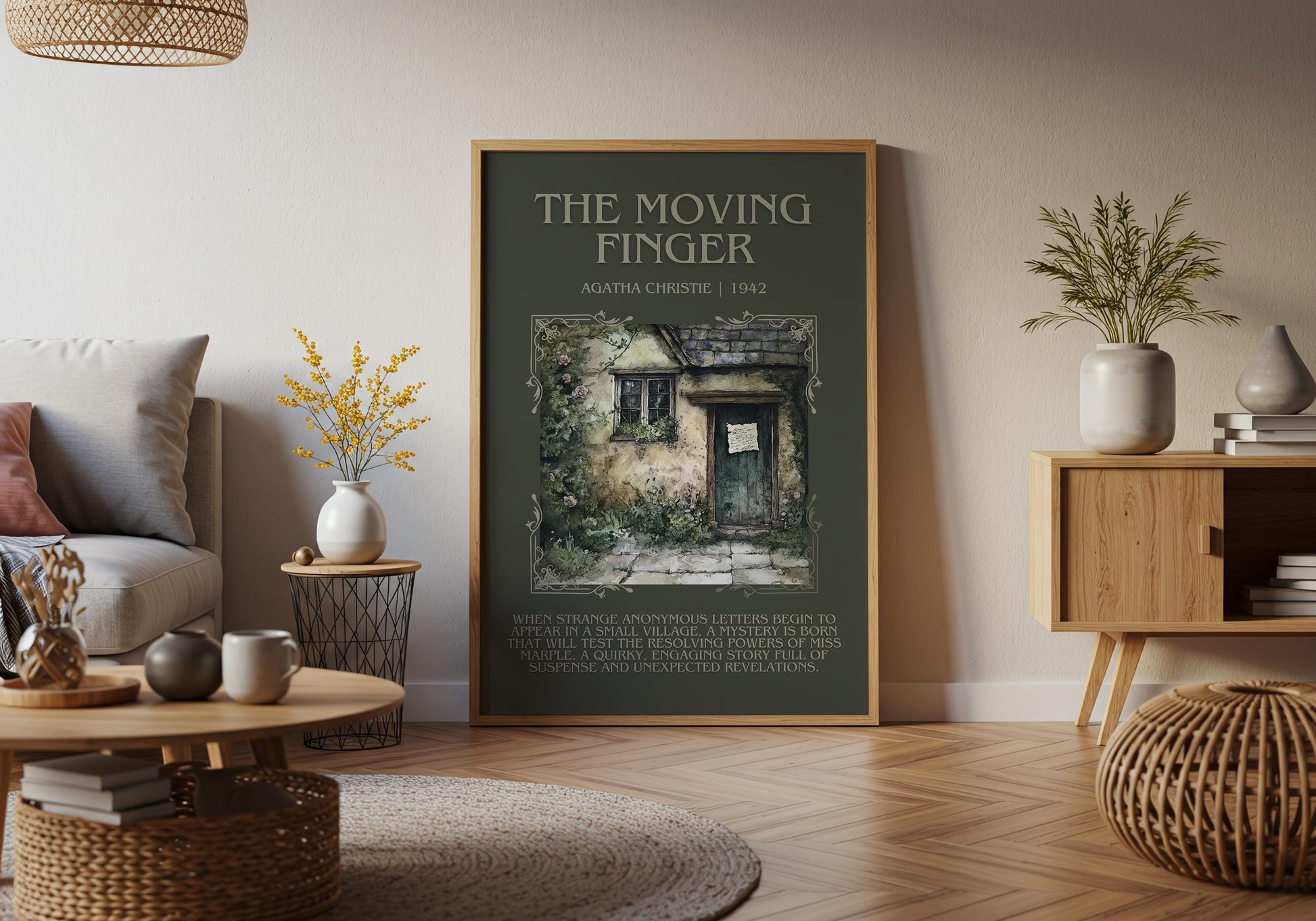 The Moving Finger by Agatha Christie Descriptive, High Quality Poster Print. Free Delivery Wall Art. Author & Blurb Book Artwork