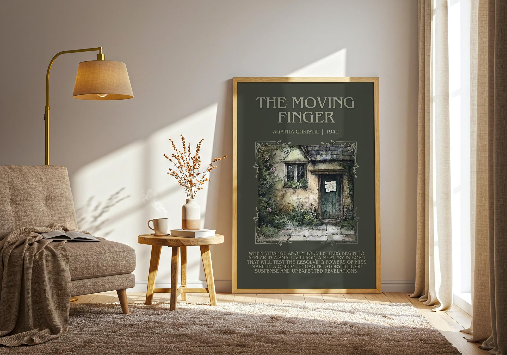The Moving Finger by Agatha Christie Descriptive, High Quality Poster Print. Free Delivery Wall Art. Author & Blurb Book Artwork