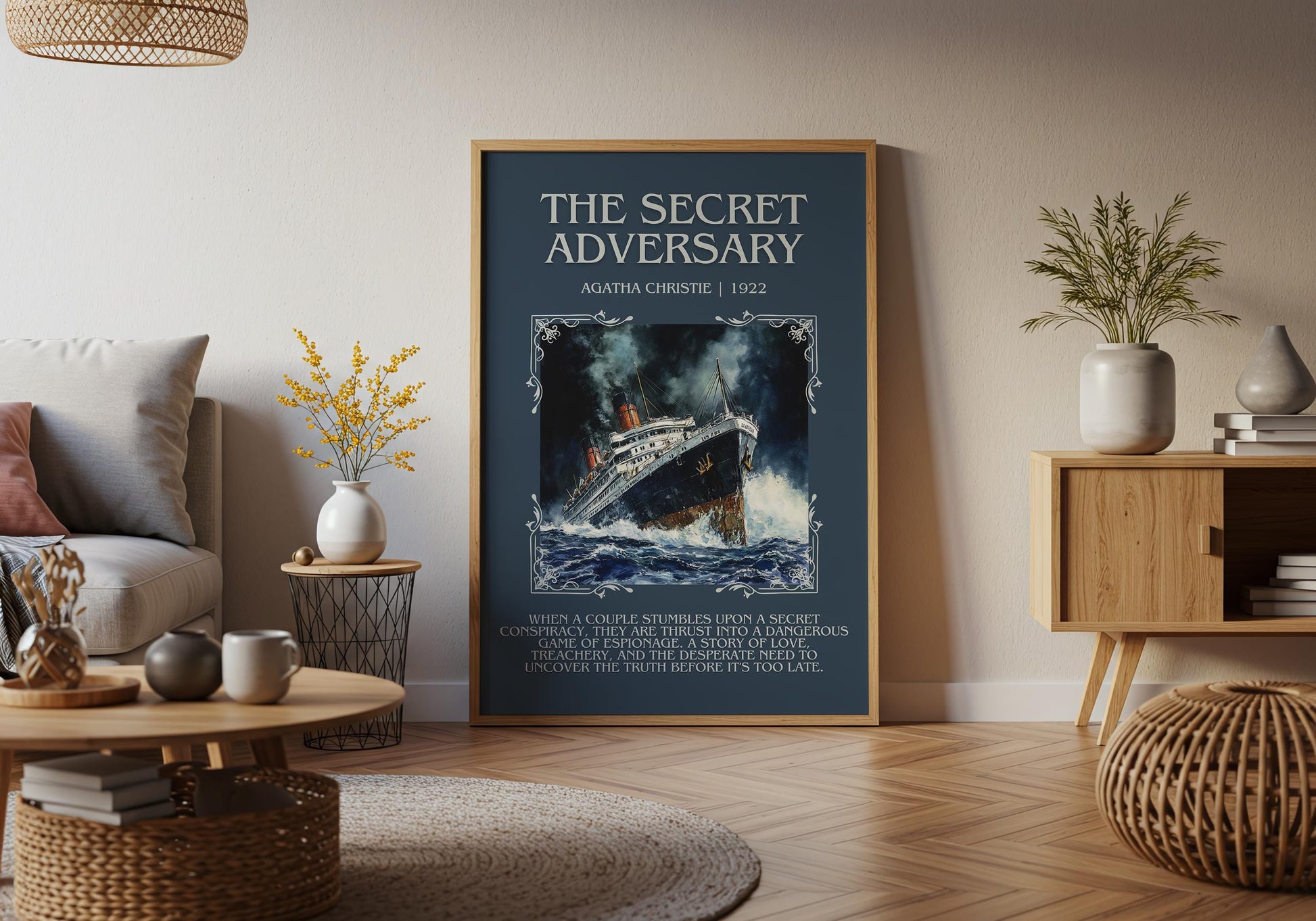 The Secret Adversary by Agatha Christie Descriptive, High Quality Poster Print. Free Delivery Wall Art. Author & Blurb Book Artwork