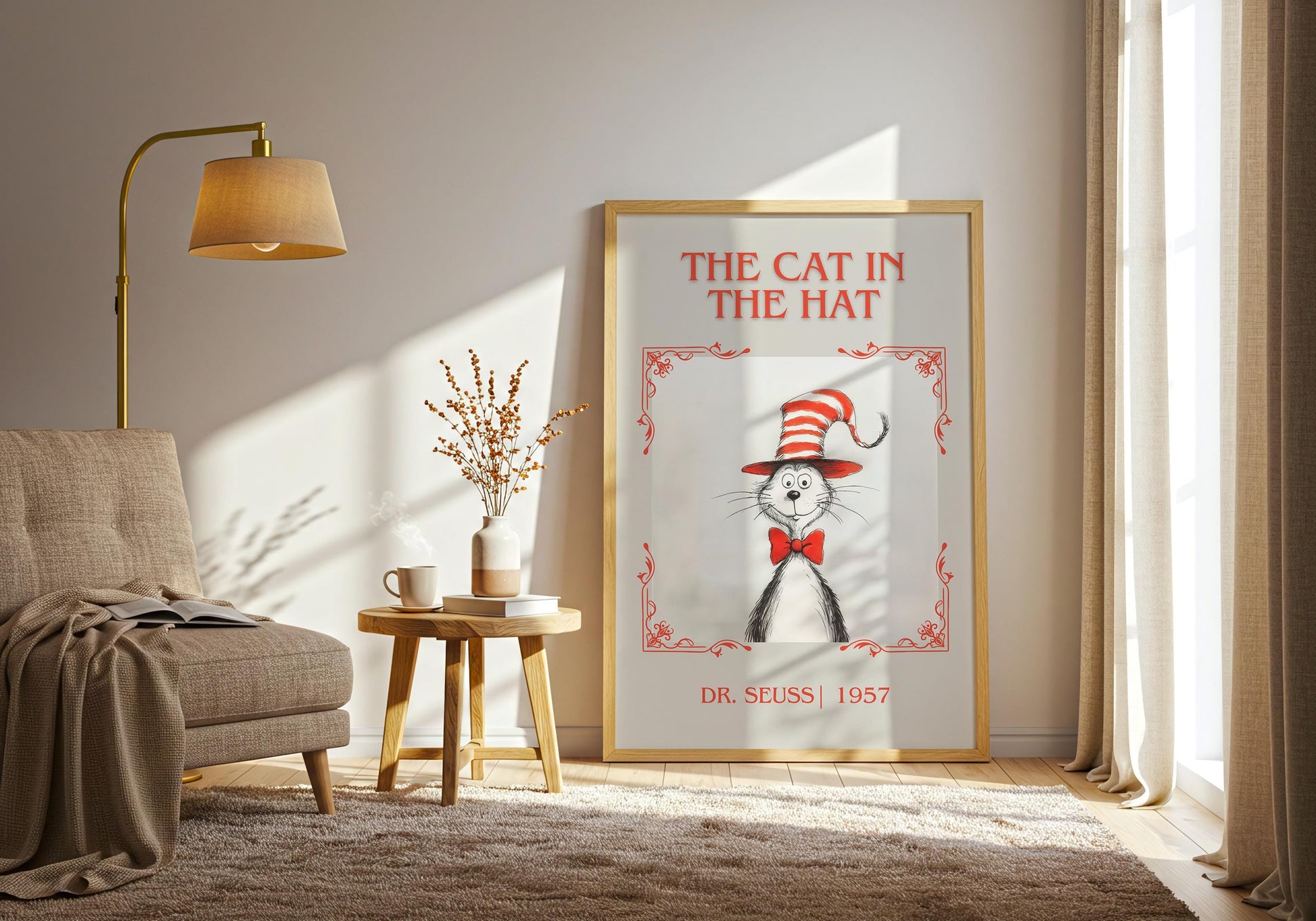 The Cat In The Hat by Dr. Seuss High Quality Poster Print. Free Delivery Wall Art. Author & Blurb Book/Novel Minimalist Art.