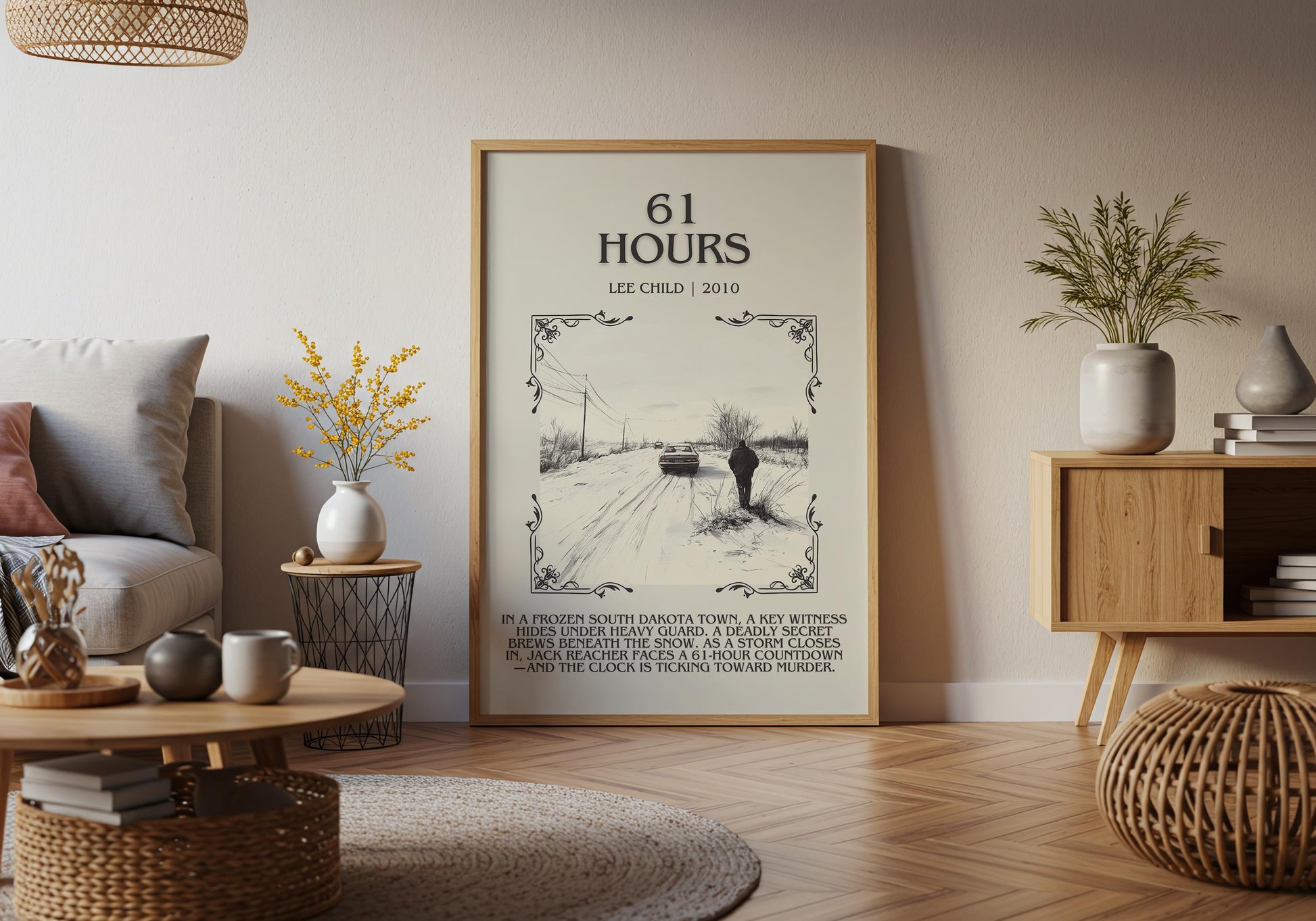 61 Hours by Lee Child Descriptive, High Quality Poster Print. Free Delivery Wall Art. Author & Blurb Book Artwork. Book Summary Gift